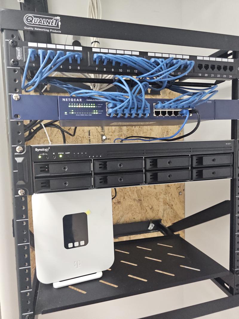 Dressed CAT6 patch panel with labeled ports